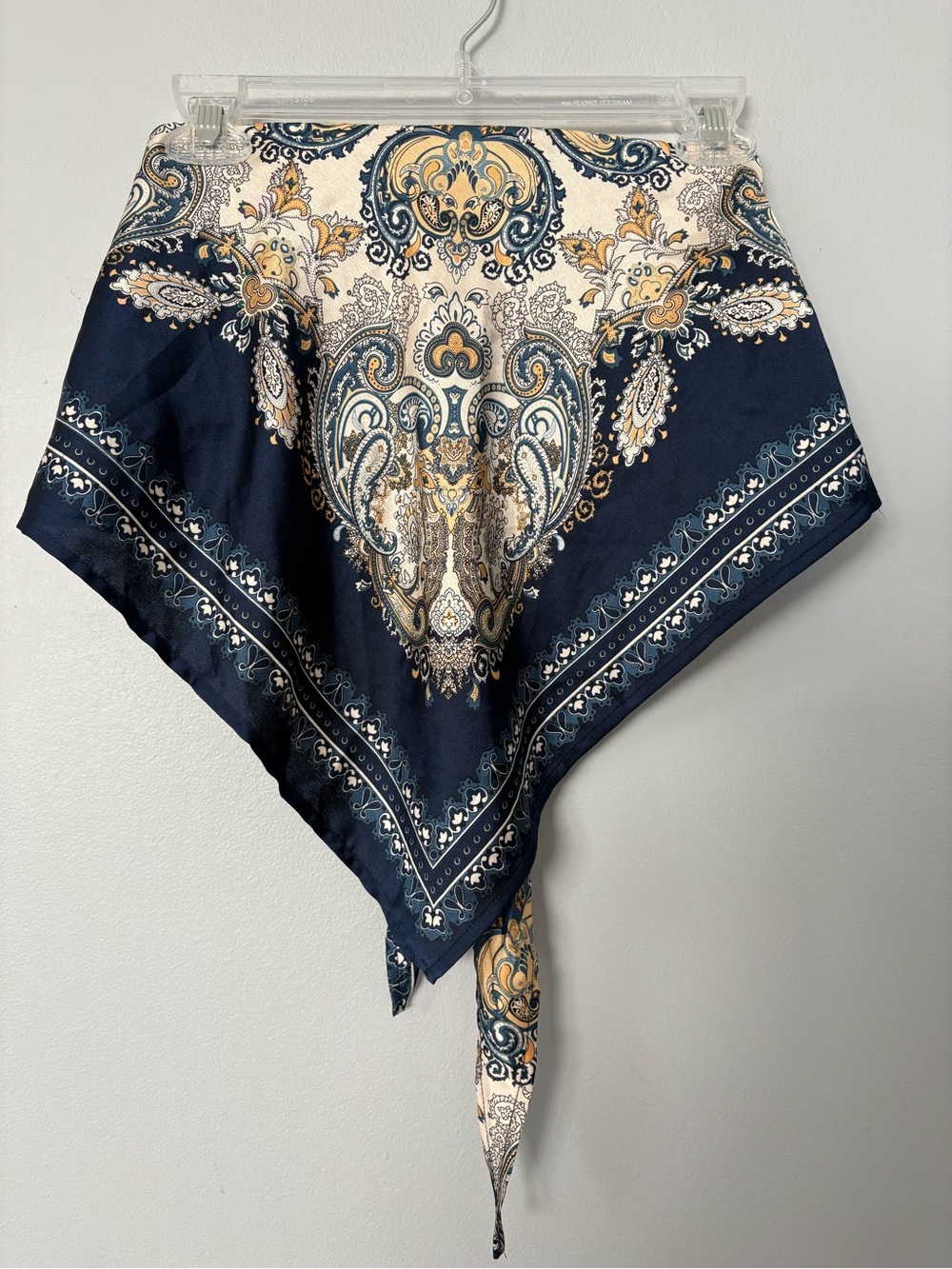 Paisley Square Scarf Top in Navy and Gold